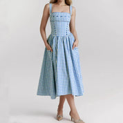 Charming Gingham Midi Dress with Pockets