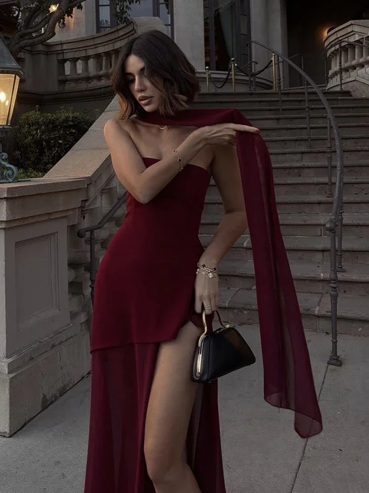 Lea Chiffon Asymmetrical Maxi Dress