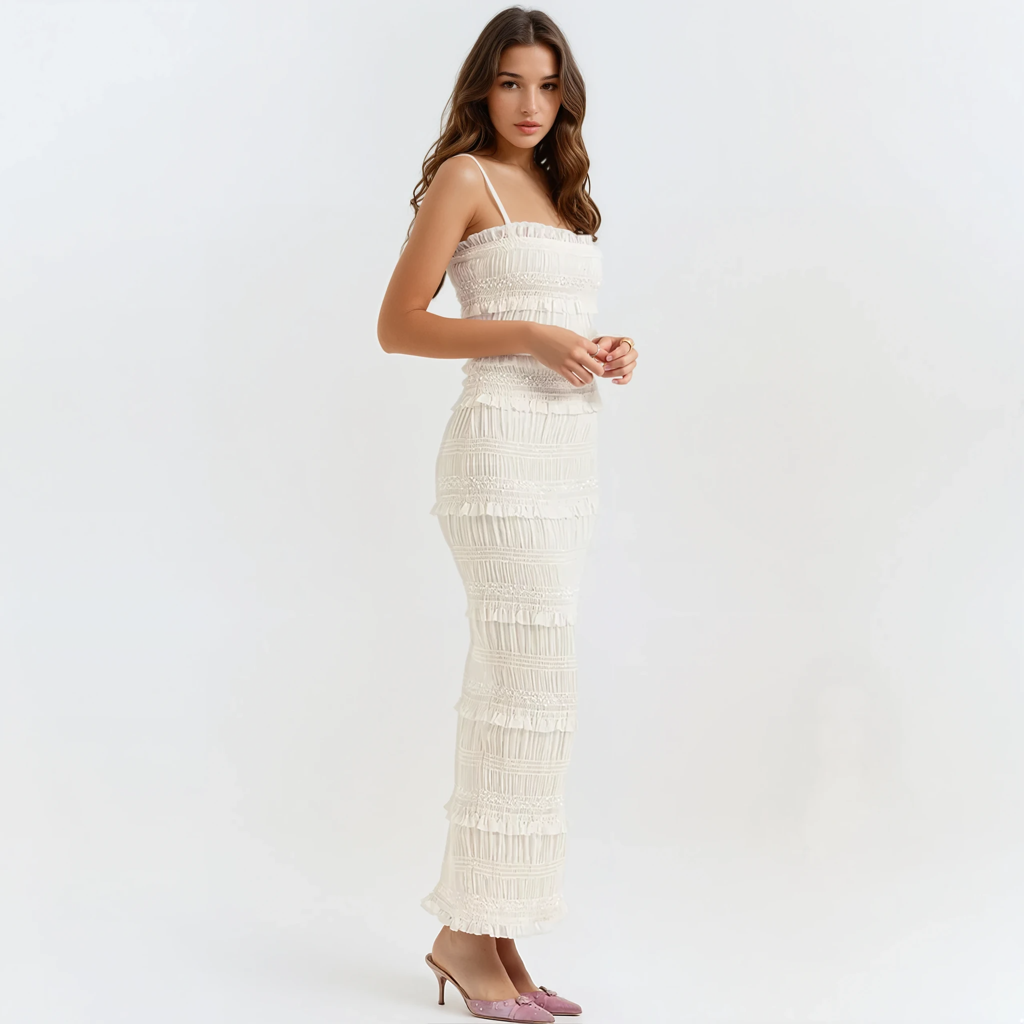 Sabrina Vintage Ruched Maxi Bodycon Dress
