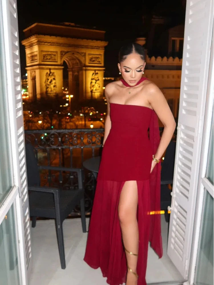 Lea Chiffon Asymmetrical Maxi Dress