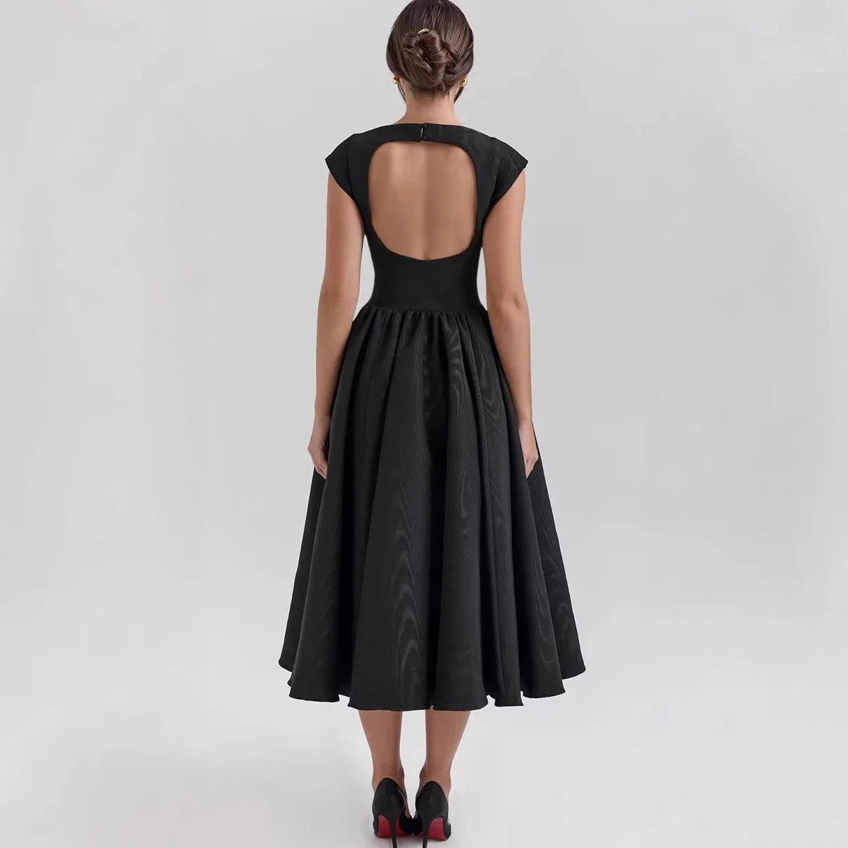 Evangeline Backless Pleated Midi Dress