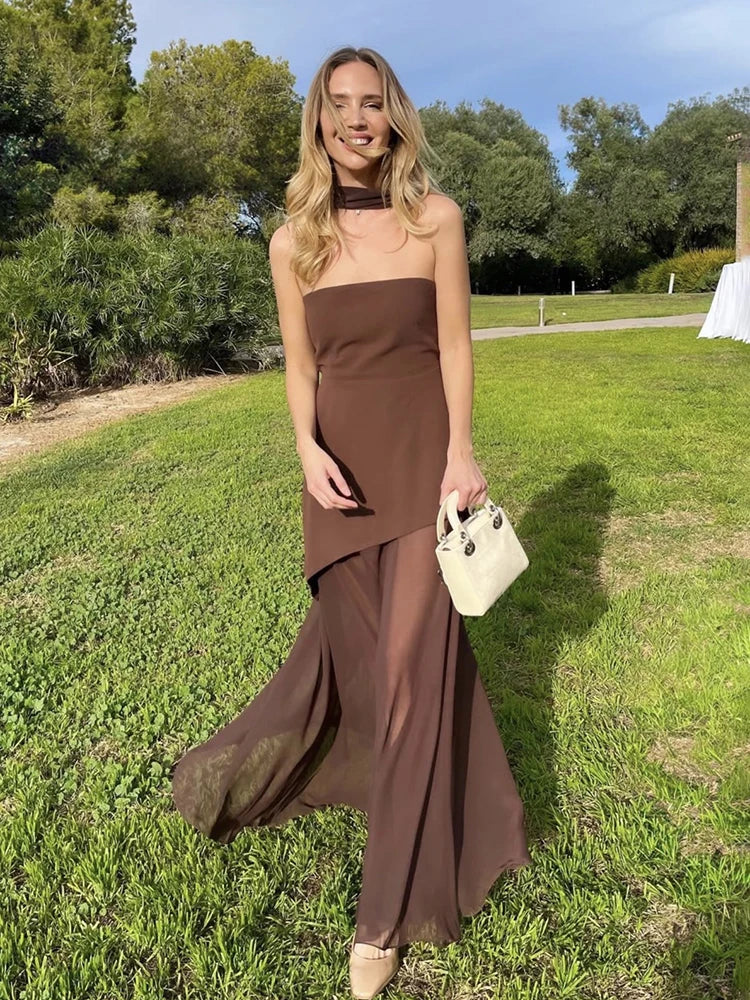 Lea Chiffon Asymmetrical Maxi Dress