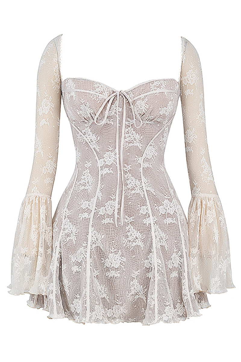 vintage lace short dress Vintage A-line Tulle Tea-Length Wedding Dress with 3/4 Sleeves and Floral Waistband S3192W - Wedding Dresses