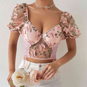 Butterfly Whispers Embroidery Mesh Corset Top